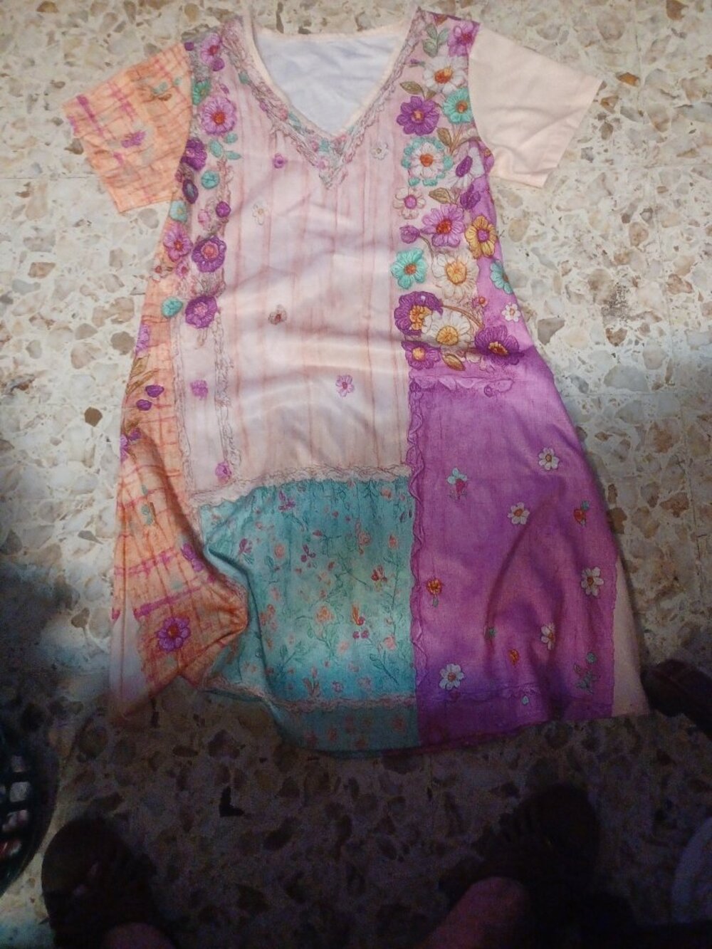 Women's Night Gown Short Sleeve V-Neck Small Pink with Flowers